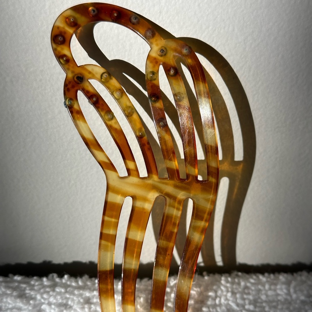Antique Tortoise Shell Blue Rhinestone Hair Combs - Picture 11 of 13